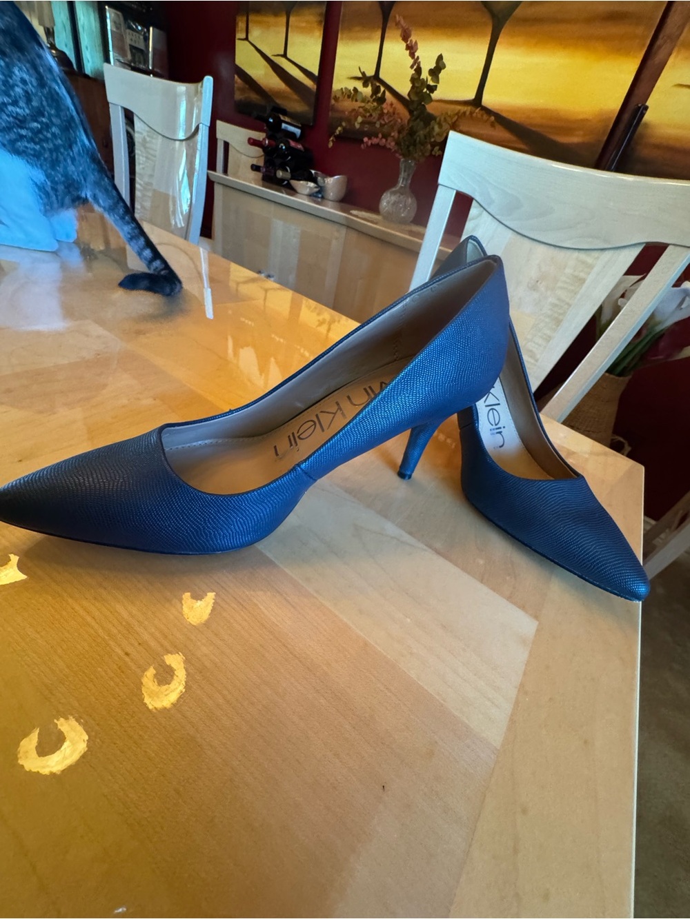 Calvin Klein Navy Textured Pointed-Toe Pumps - Picture 2 of 3